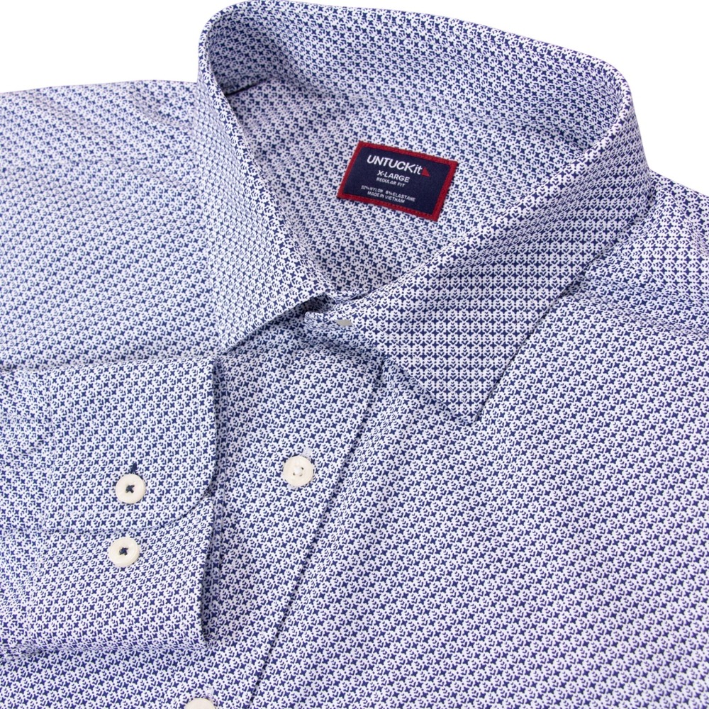 UNTUCKit Teramo Blue Geometric Performance Shirt Mens XL Regular Fit